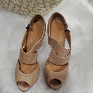 J. Crew Tan Peep-Toe Heels